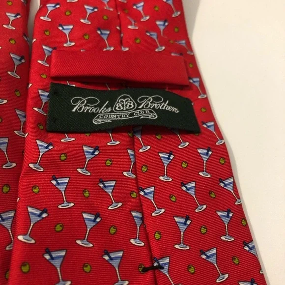Brooks Brothers Country Club 100% Silk Red Martini Glass Tie - Picture 4 of 5